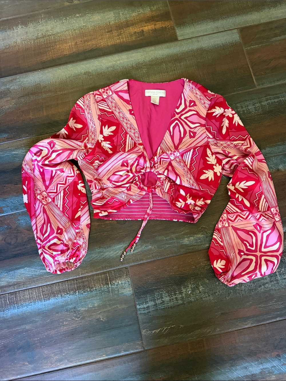 Caroline Constas Hot Pink & Light Pink Patterned Cropped Resort Top Size XS